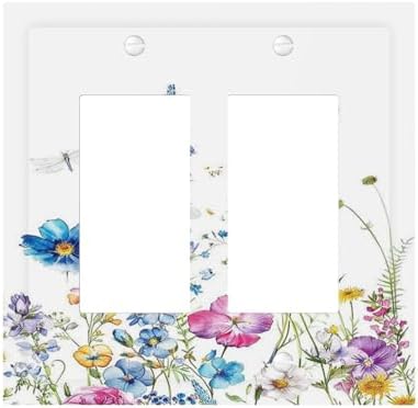 Decorative Outlet Covers Boho Colorful Flowers Plants And Dragonflies 2 Gang by Lightswitchcovers