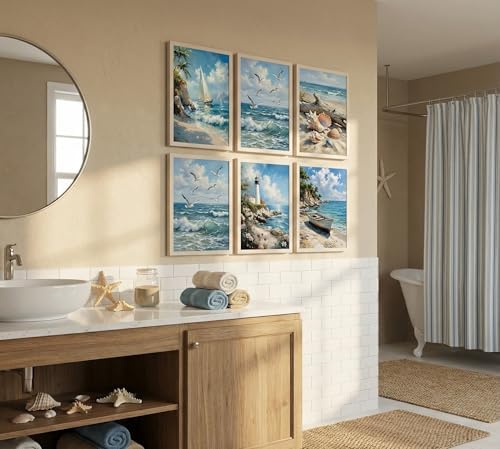 KYSNGMT Coastal Wall Art Set of 6 Beach Pictures Unframed - Image 3