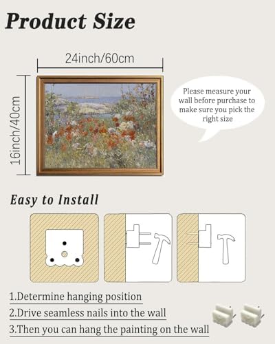 KBKBART Gold Framed Canvas Wall Art, Spring Seaside Wildflowers Wall Decor - Image 2