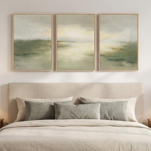Framed Sage Green Abstract Landscape Wall Art by Cuspin