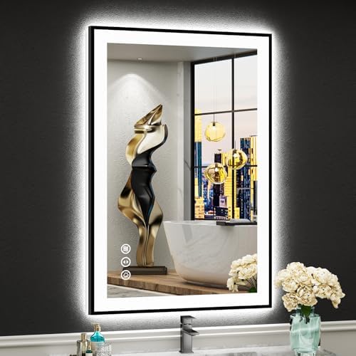 24x36 Black LED Bathroom Mirror, Backlit & Front Lit Lighted Mirror by Awandee
