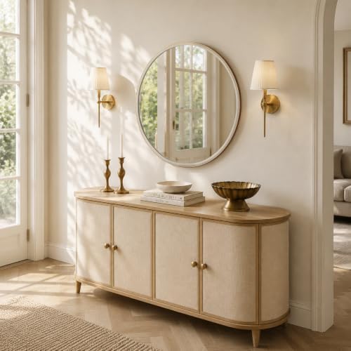 WallBeyond Round Mirror 36 Inch, Linen-Texture Circle Wall Mirror - Image 3