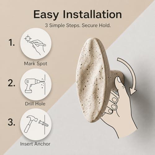 Resin Wall Hooks with Travertine Stone Look, 2 Pack - Image 7