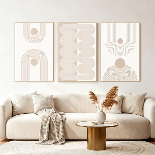 SAFERRYHOME Boho Neutral Abstract Beige Modern Wall Art Set of 3 by SAFERRYHOME