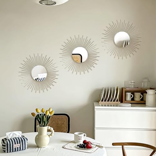 3 Pack Metal Mirrors for Wall Sunburst Wall Mirror Silver Wall Art Décor - Image 7