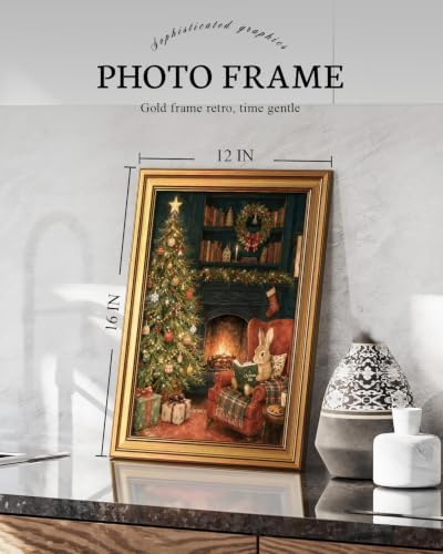 VIYYIEA Gold Framed Winter Christmas Canvas Wall Art, Cozy Christmas Bunny - Image 2