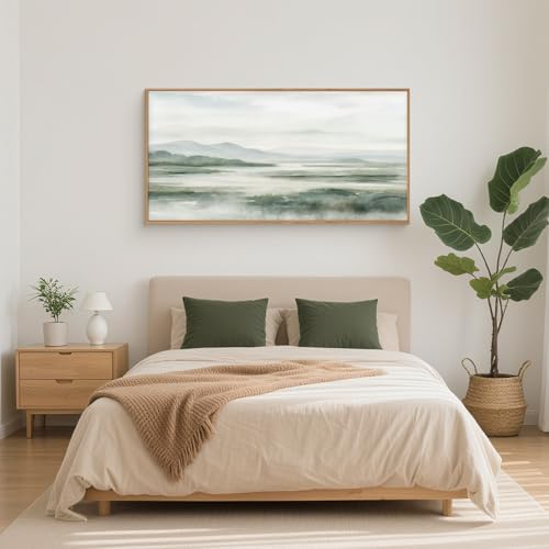 HOURIA Watercolor Misty Green Mountain Framed Canvas Wall Art Set-40"x20"x1 - Image 5
