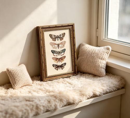 Vintage Gold Framed Butterfly Canvas Wall Art, Retro Moody Moth Painting - Image 6