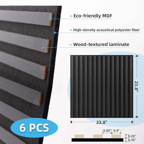 Art3d 6-Pack Acoustic Wood Slat Panel & Ceiling Tile, 2 x 2 ft - Image 6