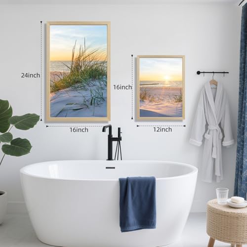 IAFWZX Wood Framed Coastal Sunset Scenery Wall Art Set of 3, 12x16 in - Image 5