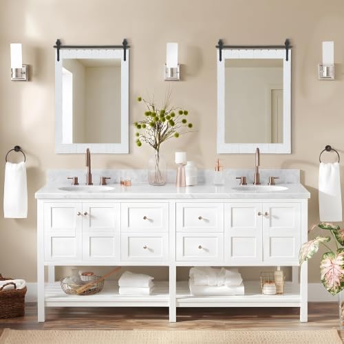 Besdomus Farmhouse Bathroom Vanity Mirror: 24"x36" White Rustic Barn Door - Image 3