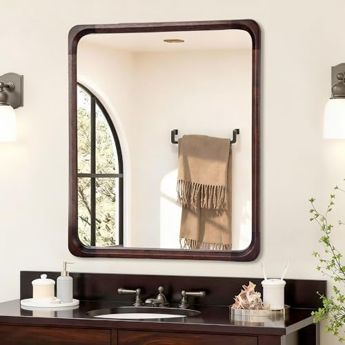 Rustic Wood Bathroom Mirror, 30 x 36 Inch Black Walnut Vintage Mirrors - Image 6