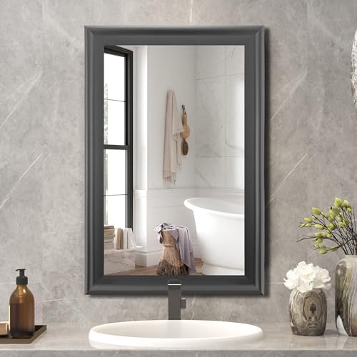 Wall Grey Mirror for Bathroom, Rectangle Rustic 24 x 36 inch Vanity Mirrors - Image 2