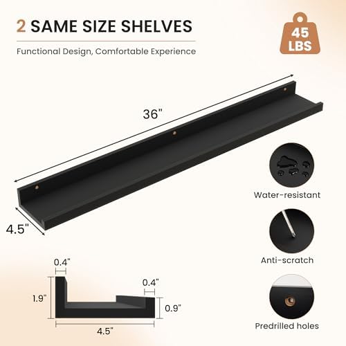 Dreamland Picture Ledge Shelf for Wall, Floating Shelves Set of 2, 36 Inch Long - Image 3