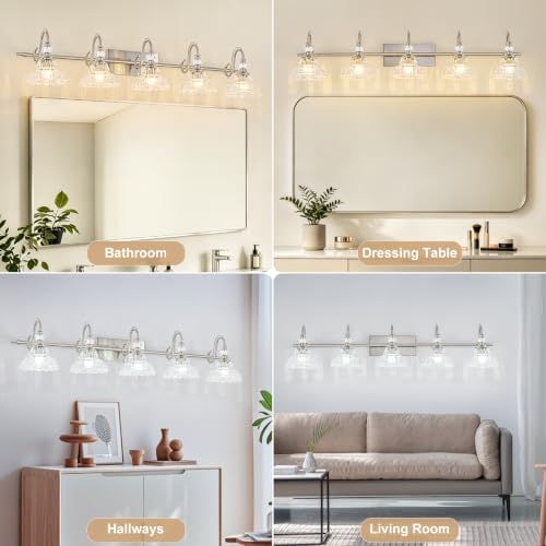 Brushed Nickel Bathroom Vanity Light, 5-Light Nickel Finish Wall Sconce - Image 5
