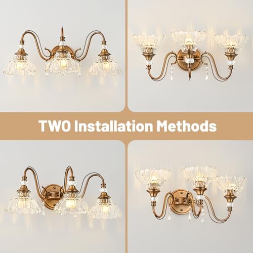 Vintage Bathroom Vanity Light, 3-Light Matte Antique Brass Finish Wall Sconce - Image 3