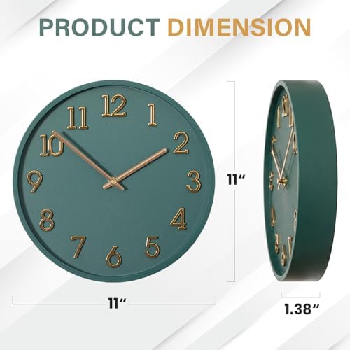 Clockswise 11" Modern Minimalist Round Wall Clock Gold Arabic Numerals Blue - Image 3