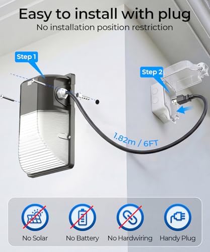 CINOTON 30W LED Wall Pack Light, 6Ft US-Plug, Dusk to Dawn Sensor, 2 Pack - Image 3