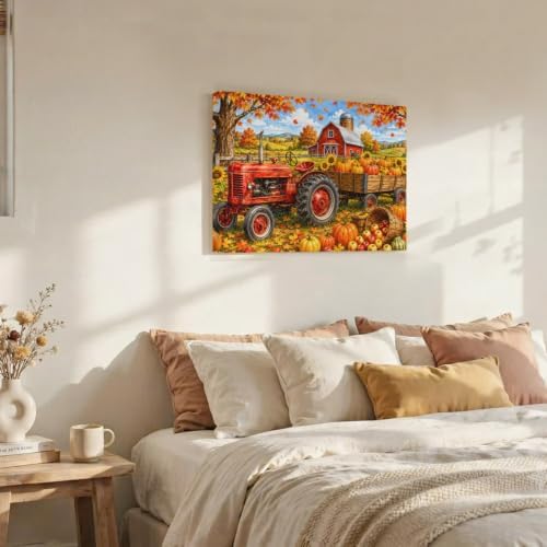 Fall Farmhouse Canvas Wall Art, Made in USA, Harvest Rural Orange Pumpkins Red - Image 3