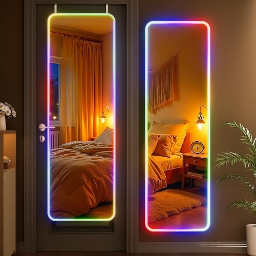 Hasipu 55"x15.7" LED RGB Door Mirror Full Length, Full Body Full Length Over by Whatssuitableisthebest