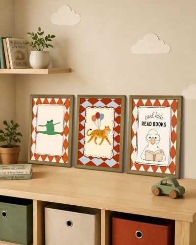 Framed Vintage Nursery Canvas Wall Art Set of 3, Frog Tiger Duck Animal Wall - Image 6