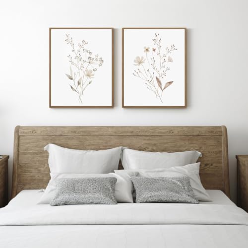 Boho Wall Art Set of 2 Watercolor Botanical Floral Picture 11x14Inch Framed - Image 6