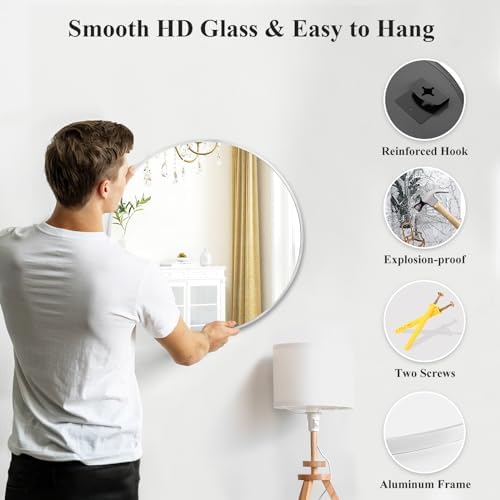 Silver Round Mirror 20 Inch, Wall Circle Mirror - Image 6