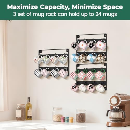 EsLuker.ly Mug Holder Hanger Cup Display Rack Wall Mounted, 3 Pack Black - Image 3