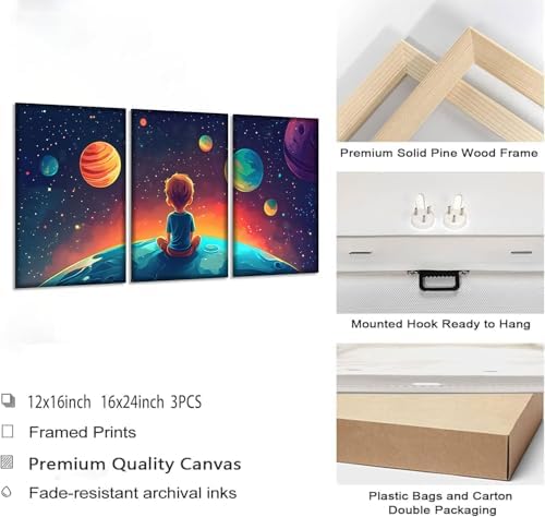 3Pcs Space Boy Canvas Wall Art Cute Inspirational Space Fantasy Wall decor - Image 4