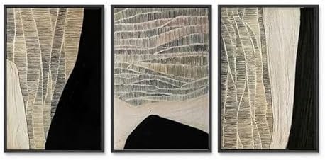 Framed Textured Abstract Living Room Wall Art Set of 3 Piece, Hand-Painted 3D - Image 4