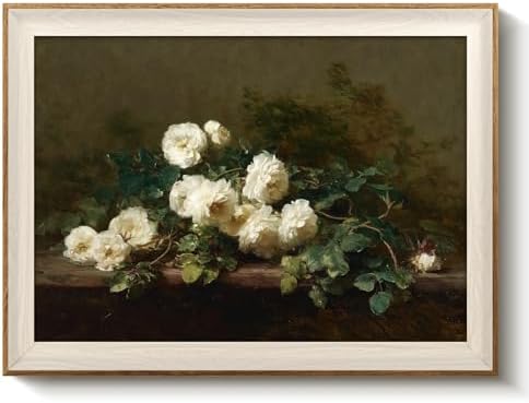 VIYYIEA Vintage Framed White Rose Canvas Botanical Wall Art, 16×12 Inch by VIYYIEAART