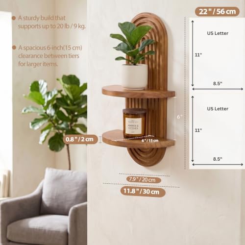 Boho Wall Decor Shelf, Mid Century Modern Plant Floating Shelves Oak - Image 3
