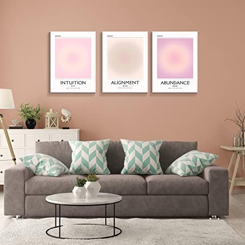 Framed 3 Piece Pink Gradient Aura Spiritual Canvas Wall Art Trippy Positive - Image 4