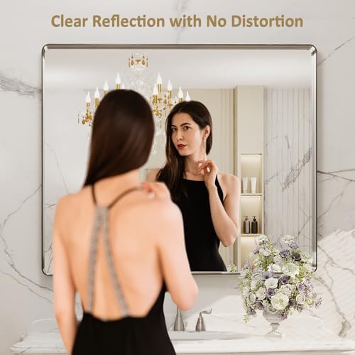 LOAAO 40X36 Inch Brushed Nickel Bathroom Mirror - Image 2