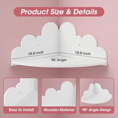 White Cloud Floating Corner Shelves Set of 3, Corner Shelves Wall Mounted - Image 2