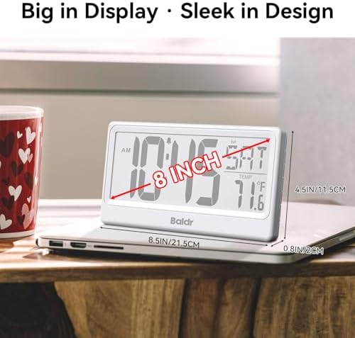 Baldr Digital Clock with Bluetooth Auto Time Sync, Large Display Non-Backlit - Image 3