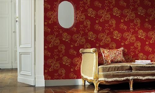 Safiyya 393"x17.3" Peel and Stick Wallpaper Red and Gold Contact Paper Floral - Image 5
