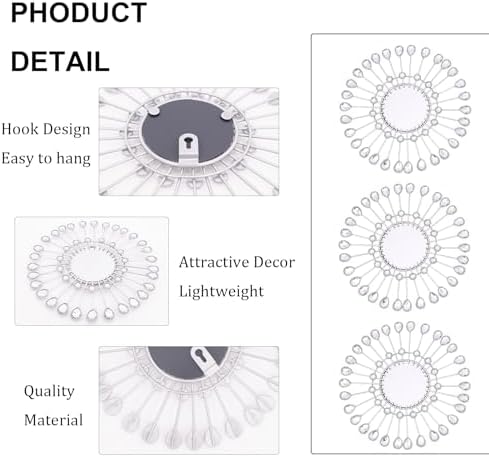 Silver Mirrors 3 Pce, 9 inchSunburst Indoor Mirror Hanging Wall Decorate - Image 2
