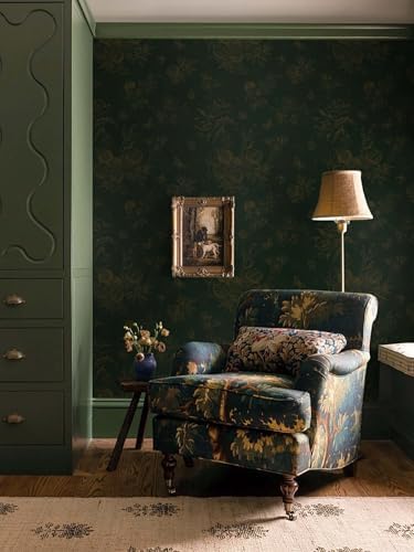 Dimoon 393"×17.3”Floral Peel and Stick Wallpaper Dark Green Golden Contact - Image 6