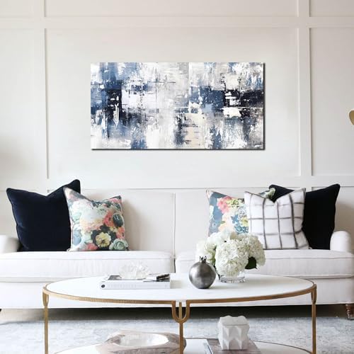 Prepeyssee White and Blue Abstract Canvas Wall Art - Image 4