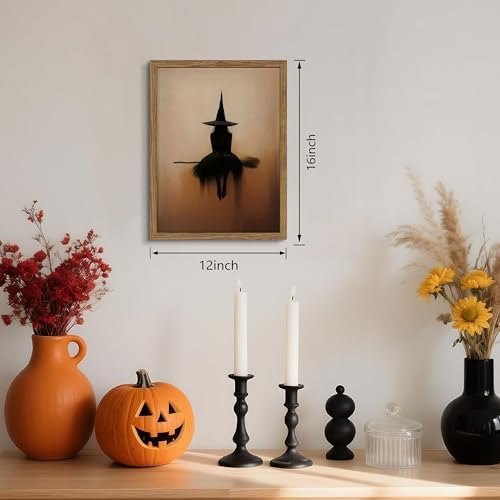 Framed Vintage Witch Wall Art, Minimalist Halloween Witch Canvas Prints - Image 3