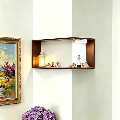Ebrima Floating Corner Shelf, Wooden Wall Mounted Corner Display Shelf by Ebrima