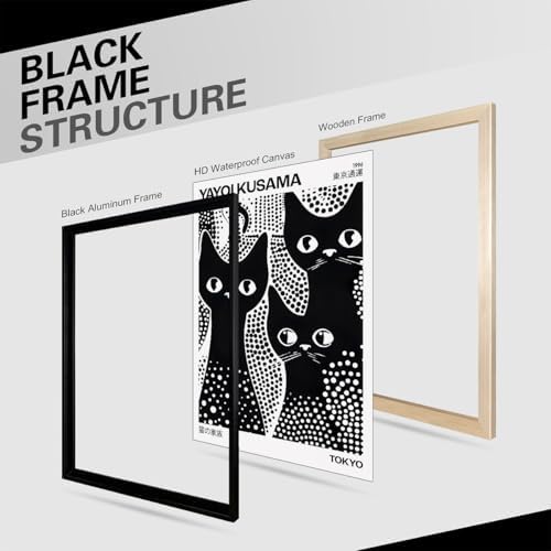 Cute Black Cat Poster Japanese Yayoi Kusama Wall Art 12X16 inch Black Framed - Image 3