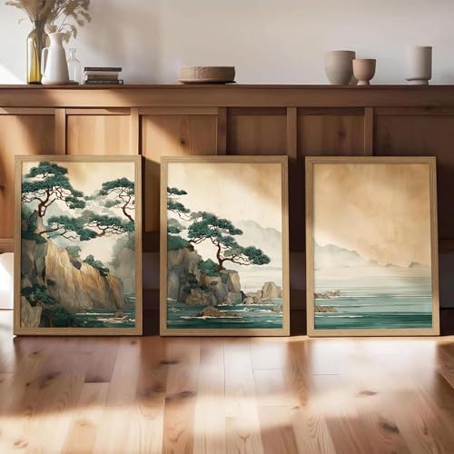 Japanese Zen Wall Art Set of 3，Minimalist Asian Wall Decor Cliff framed - Image 2
