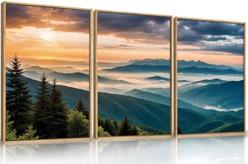 LHIUEM Large Nature Mountain Sunrise Framed Canvas Wall Art, Abstract Landscape by LHIUEM
