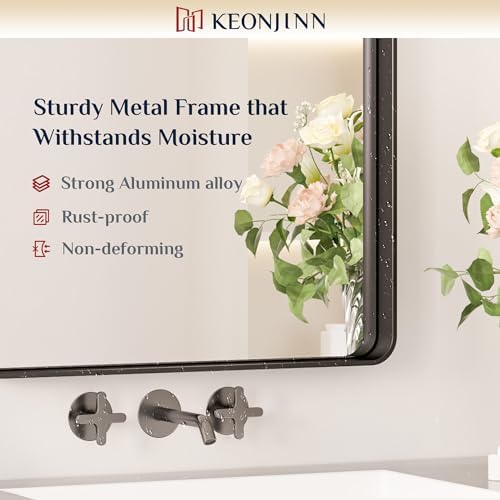 Keonjinn 24 x 30 Inch Black Mirror, Aluminum Frame Bathroom Vanity Mirror - Image 5