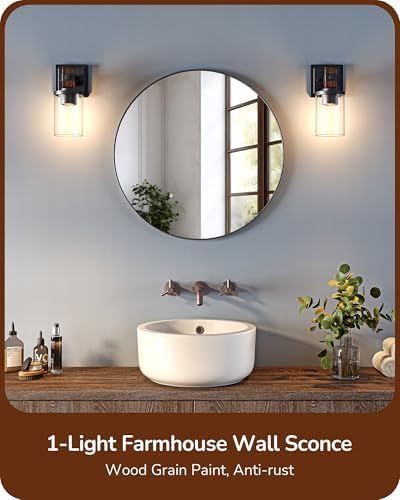 EDISHINE Dark Brown Wood Grain Wall Sconces - Image 3