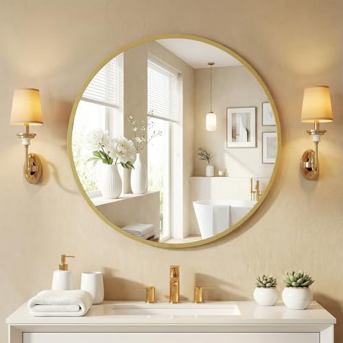 NEWBULIG 20 Inch Round Wall Mirror, Bathroom Mirrors by NEWBULIG