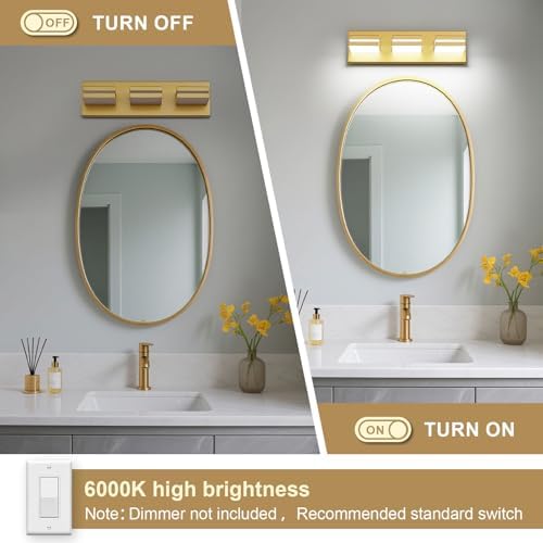 Modern LED Small Gold Acrylic Bathroom Lights Fixtures 3-Light - Image 6