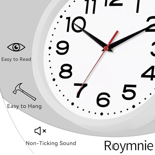Roymnie 8 Inch Small Wall Clock, Battery Operated Silent Non Ticking White - Image 4